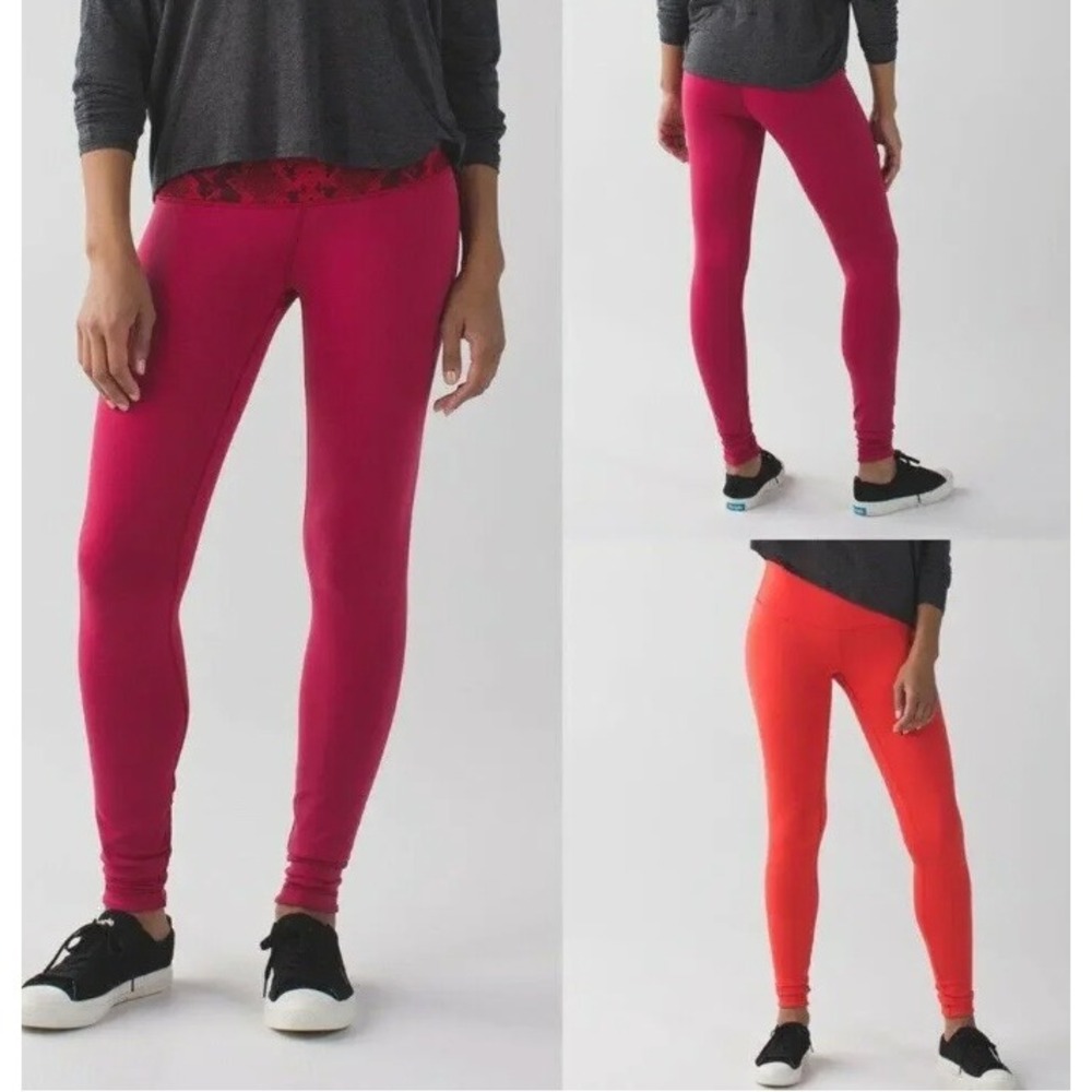 Lululemon Wunder Under Pant III Reversible Cranberry Alarming Size 4 Reversible